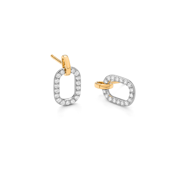 14K YELLOW GOLD DROP EARRINGS WITH .60CTTW ROUND SI CLARITY & GH COLOR DIAMONDS SET IN THE 14K WHITE GOLD OVAL LINK