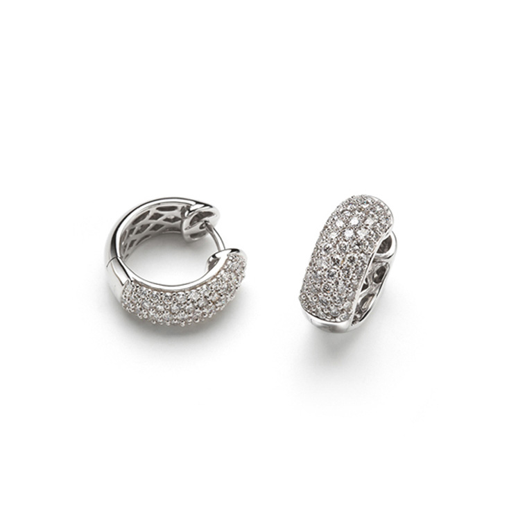 14K WHITE GOLD WIDE HUGGIS HOOP EARINGS WITH 1.00CTTW ROUND SI CLARITY & GH COLOR DIAMONDS