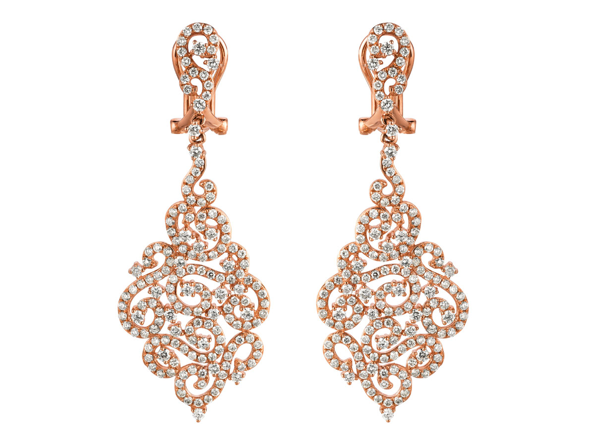 14K WHITE GOLD OMEGA BACK FANCY DROP EARRINGS WITH 2.78CTTW ROUND I1 CLARITY & HI COLOR DIAMONDS