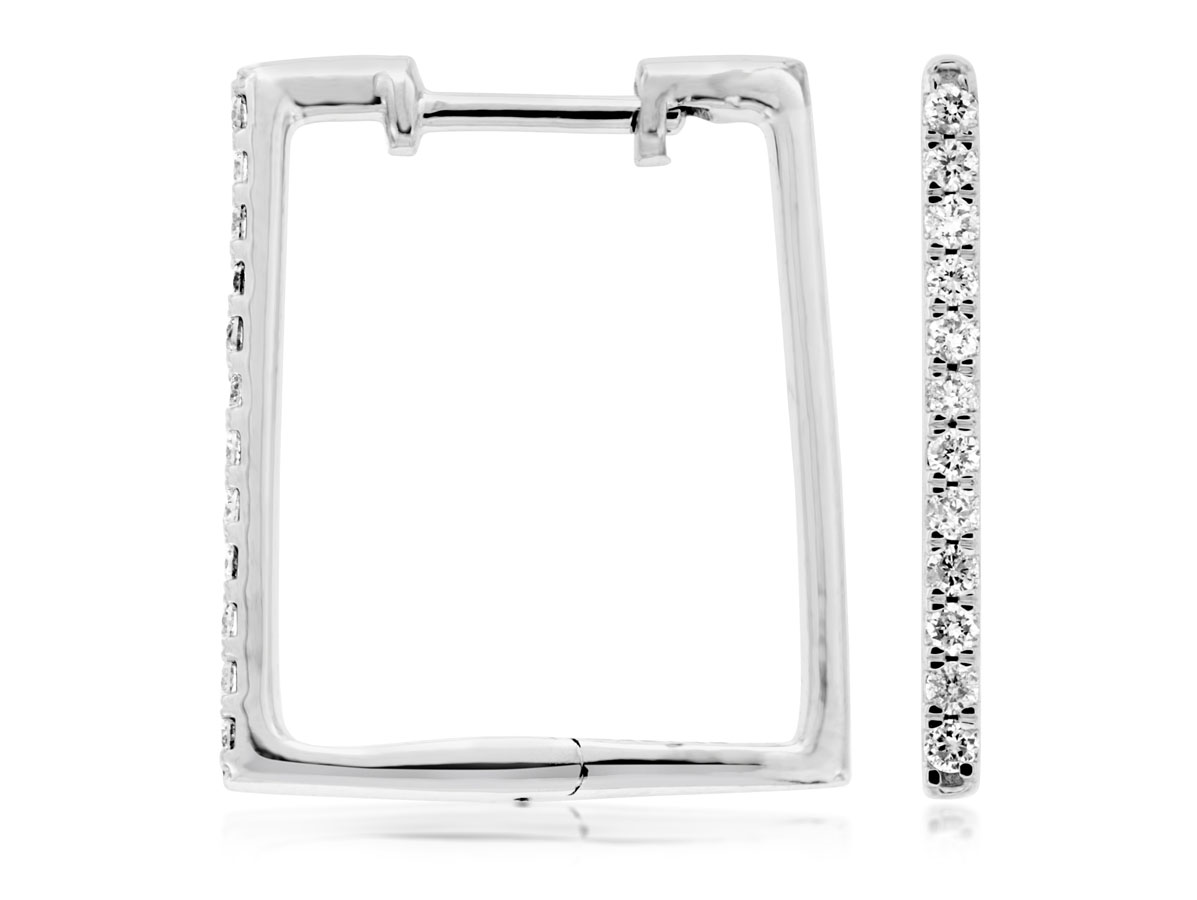 14K WHITE GOLD SQUARE HOOP EARRINGS WITH .21CTTW ROUND I1 CLARITY & HI COLOR DIAMONDS