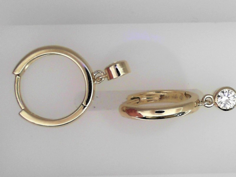 14K YELLOW GOLD POLISHED HOOP EARRINGS WITH .24CTTW ROUND SI CLARITY & GH COLOR BEZEL SET DIAMOND DROPS
