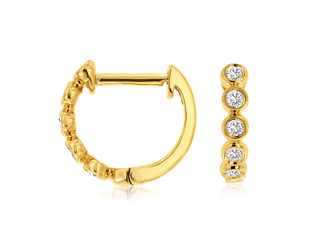 14K YELLOW GOLD TINY 9MM  HOOP EARRINGS WITH .10CTTW ROUND I1 CLARITY & HI COLOR DIAMONDS