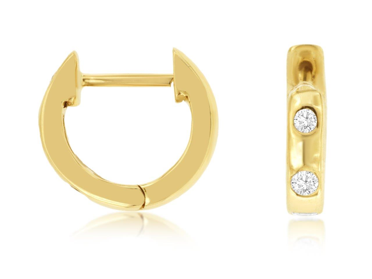 14K YELLOW GOLD SMALL POLISHED HOOP EARRINGS WITH .16CTTW ROUND I1 CLARITY & HI COLOR DIAMONDS