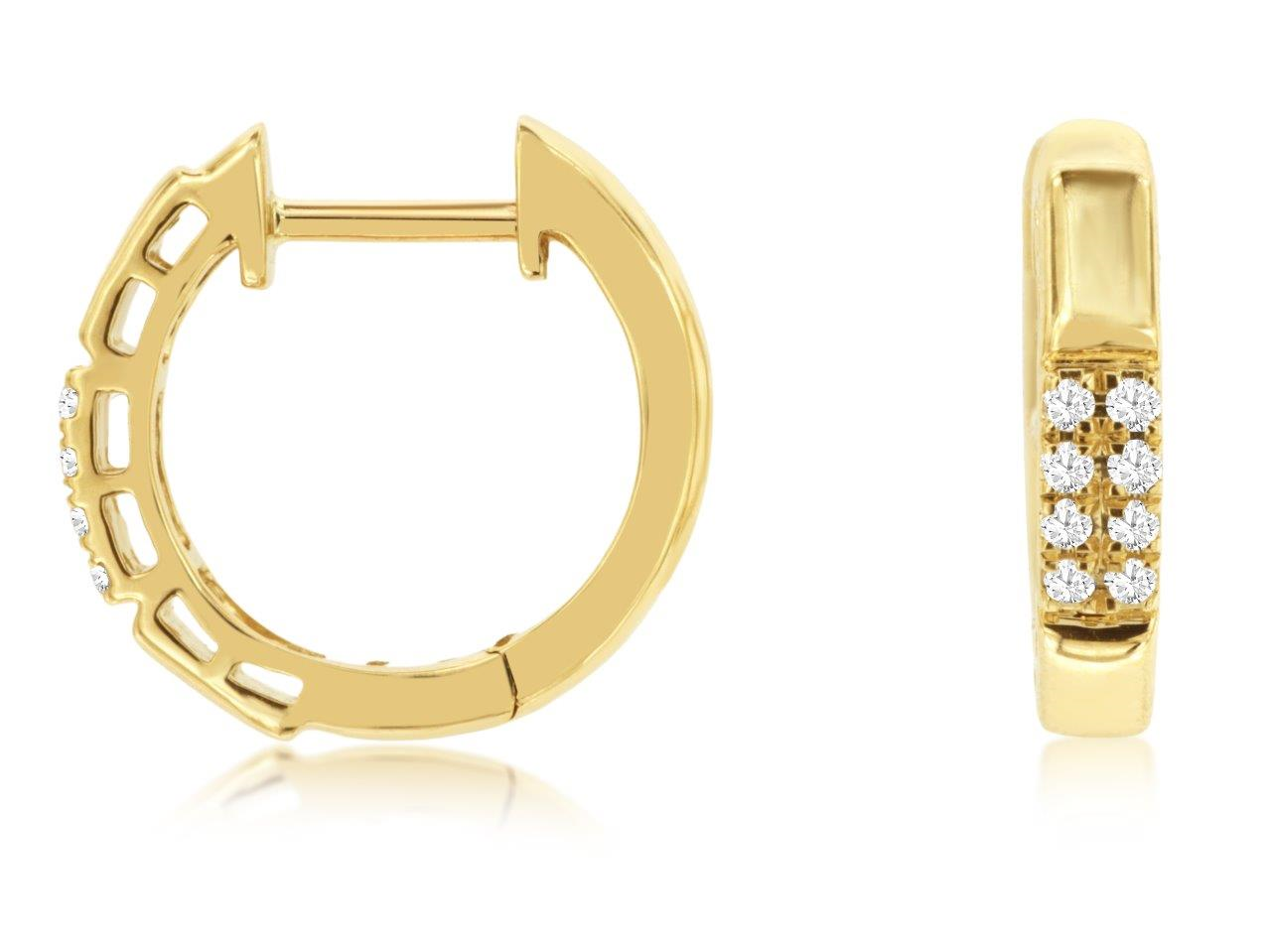 14K YELLOW GOLD SMALL HOOP EARRINGS WITH A DOUBLE ROW OF .10CTTW ROUND I1 CLARITY & HI COLOR DIAMONDS