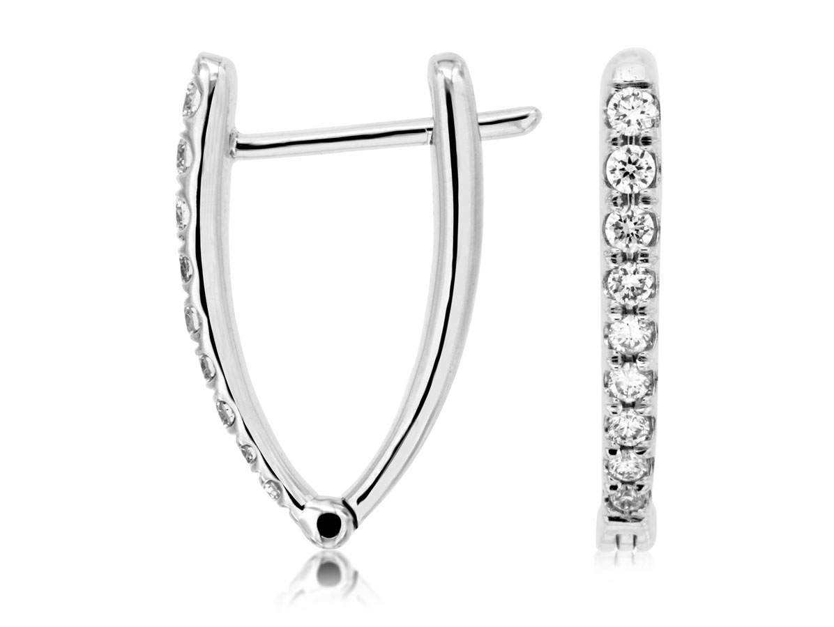 14K WHITE GOLD V SHAPED HOOP EARRINGS (16MM) WITH .20CTTW ROUND I1 CLARITY & HI COLOR DIAMONDS