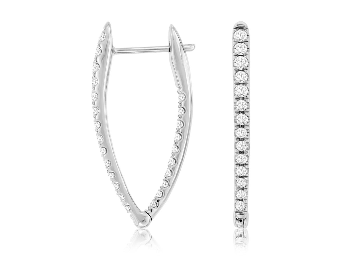 14K WHITE GOLD V INSIDE OUTSIDE HOOP EARRINGS WITH .55CTTW ROUND I1 CLARITY & HI COLOR DIAMONDS