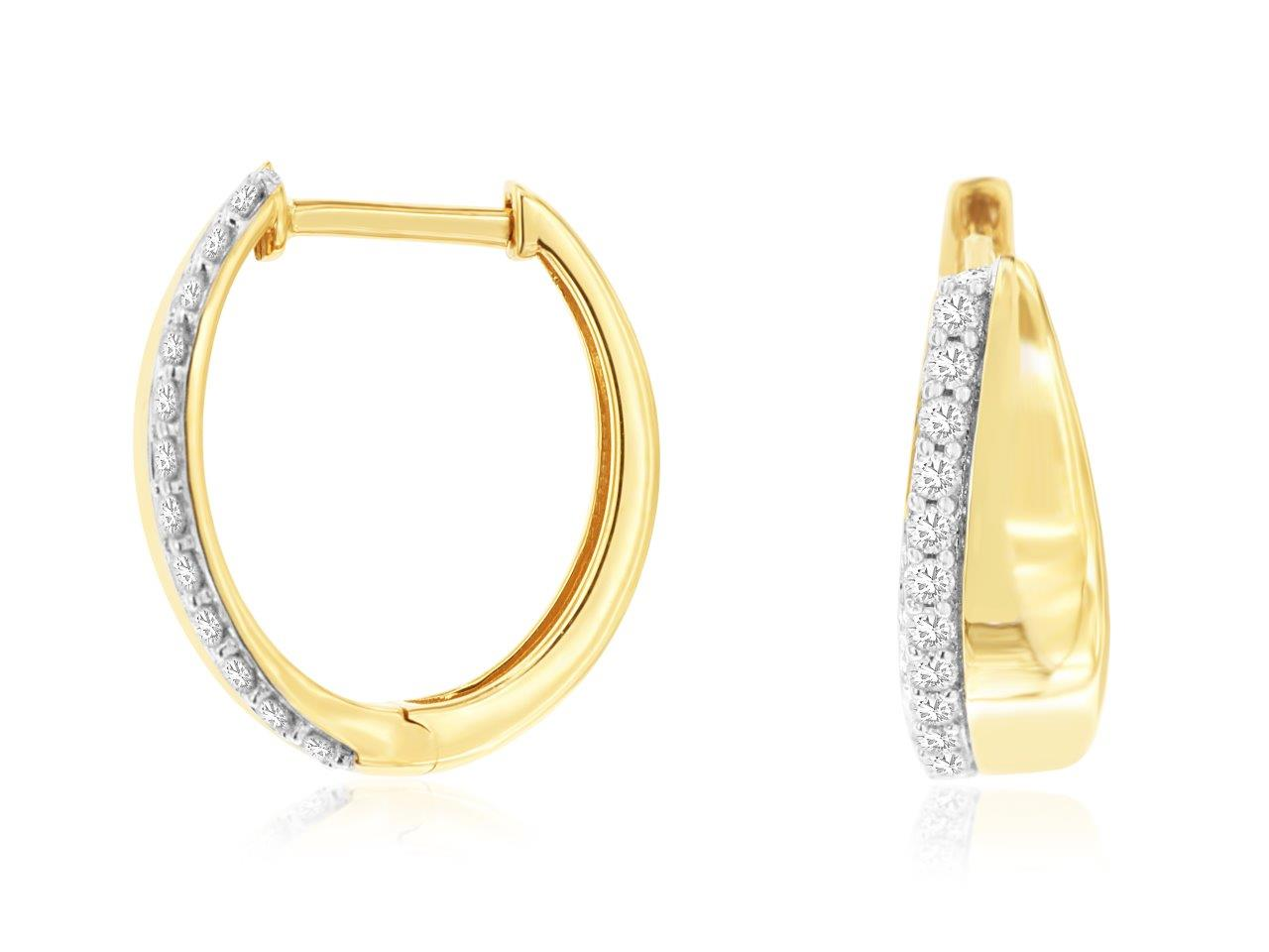 14K YELLOW GOLD POLISHED HOOP EARRIGS WITH .25CTTW ROUND I1 CLARITY & H COLOR DIAMONDS SET ON THE OUTER EDGE