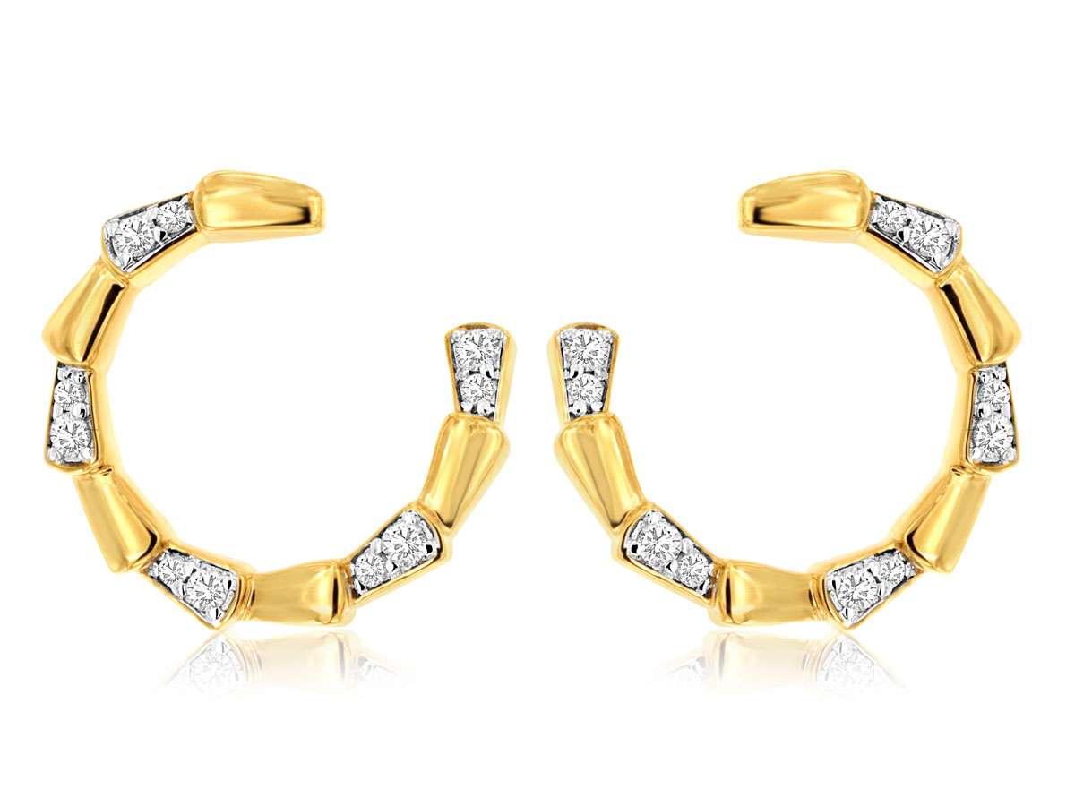 14K YELLOW GOLD WRAP HOOP EARRINGS WITH .20CTTW ROUND I1 CLARITY & HI COLOR DIAMONDS