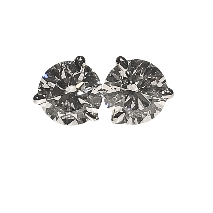 14K WHITE GOLD 1.56CTTW ROUND BRILLIANT I1 CLARITY & HI COLOR DIAMOND STUD EARRINGS SET IN THREE PRONG THREADED POSTS AND BACKS
