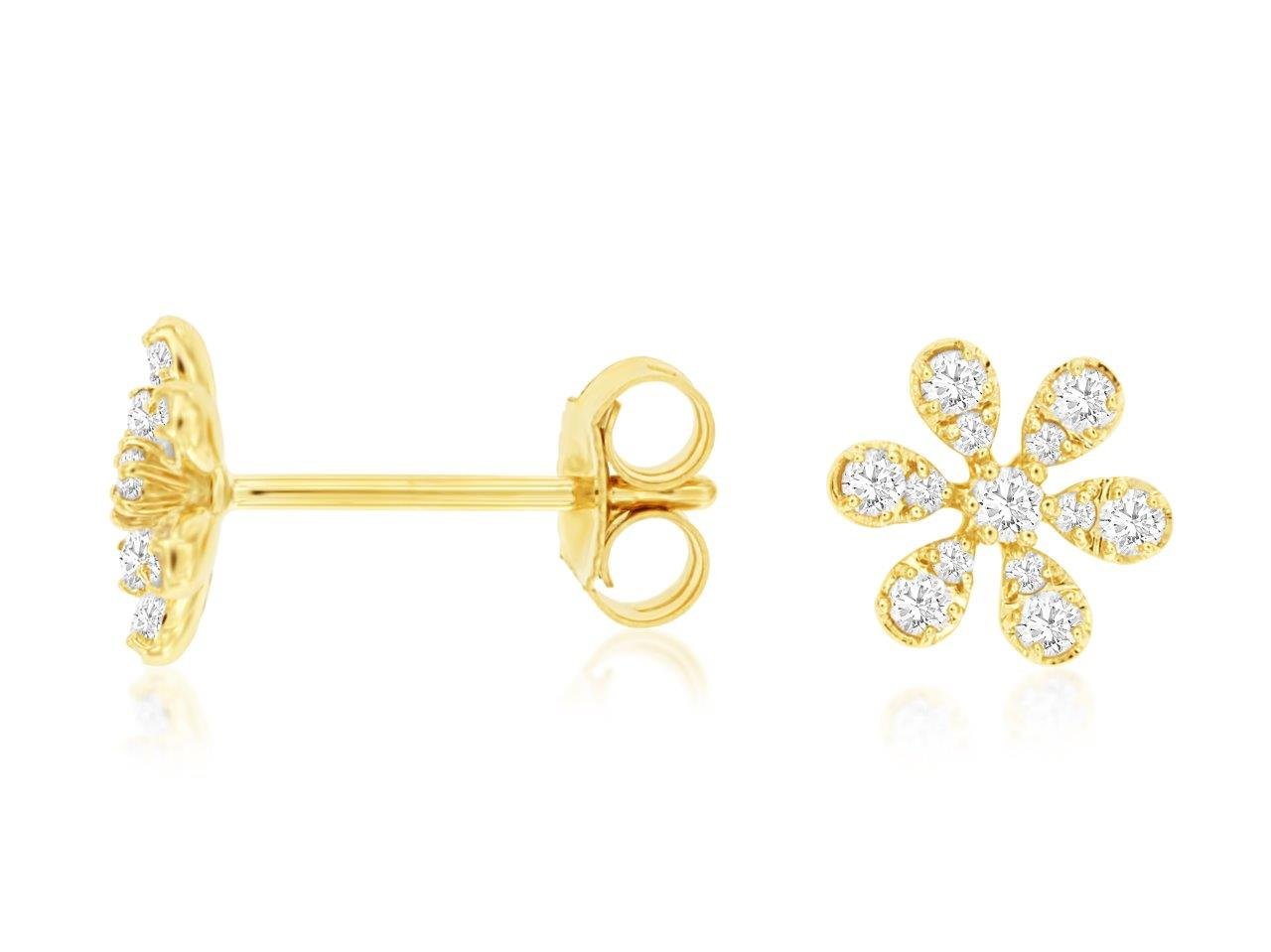 14K YELLOW GOLD FLOWER POST EARRINGS WITH.24CTTW ROUND I1 CLARITY & HI COLOR DIAMONDS