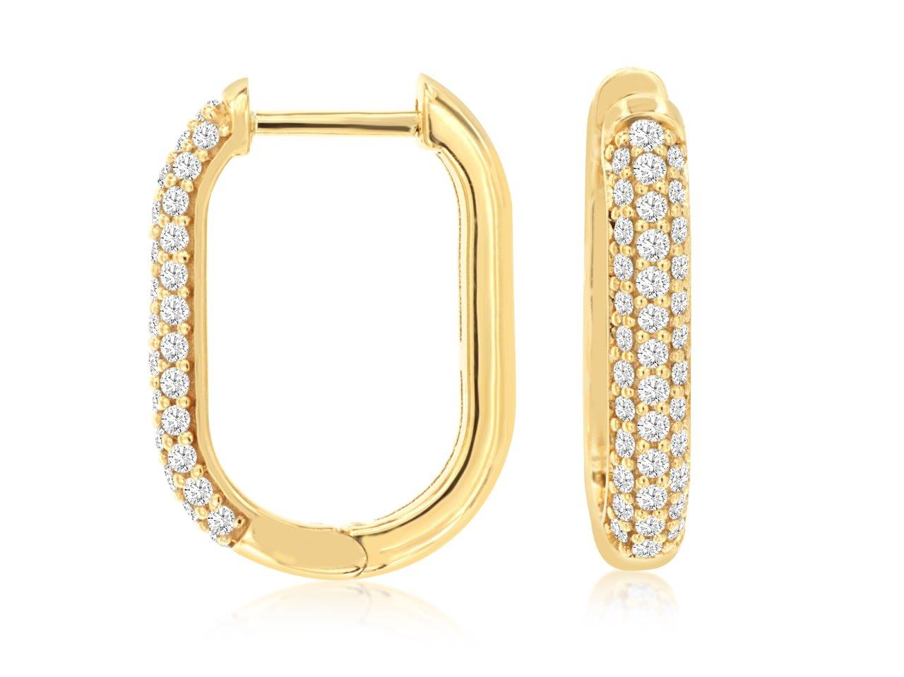 14K YELLOW GOLD SQUARED HOOP EARRINGS WITH .50CTTW ROUND I1 CLAITY AND HI COLOR PAVE SET DIAMONDS