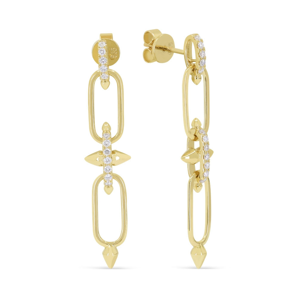 14K YELLOW GOLD OPEN PAPERCLIP STYLE DANGLE EARRINGS WITH.29CTTW ROUND SI CLARITY & HI COLOR DIAMONDS