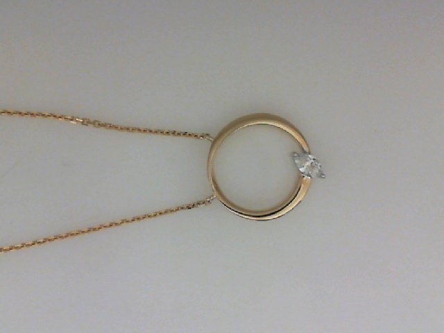 14K YELLOW GOLD CIRCLE PENDANT WITH A .17CT SI CLARITY & GH COLOR MARQUISE DIAMOND ON AN 18