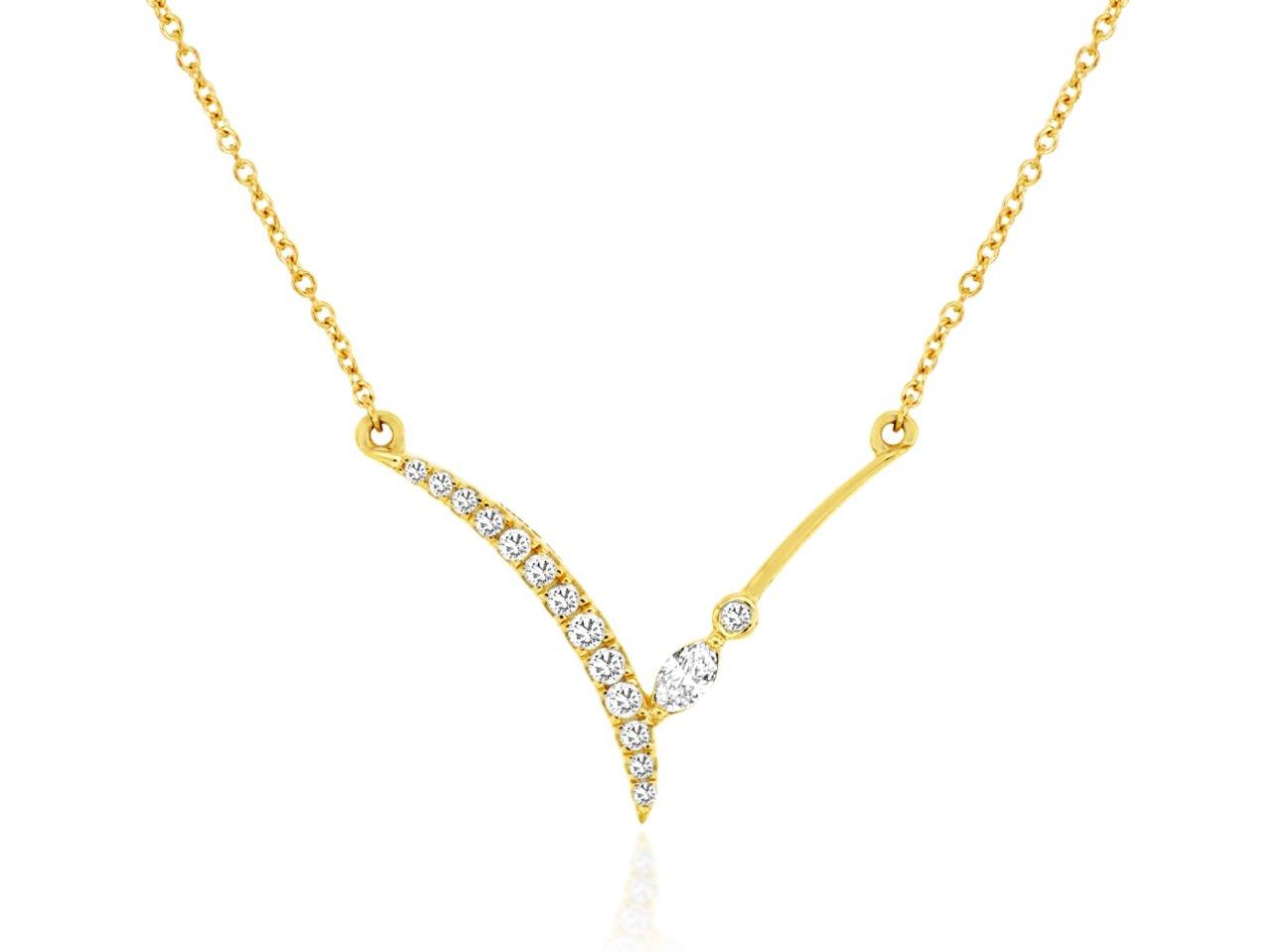 14K YELLOW GOLD V NECKLACE WITH .20CTTW ROUND AND MARQUISE I1 CLARITY & HI COLRO DIAMOND ON A CABLE CHAIN