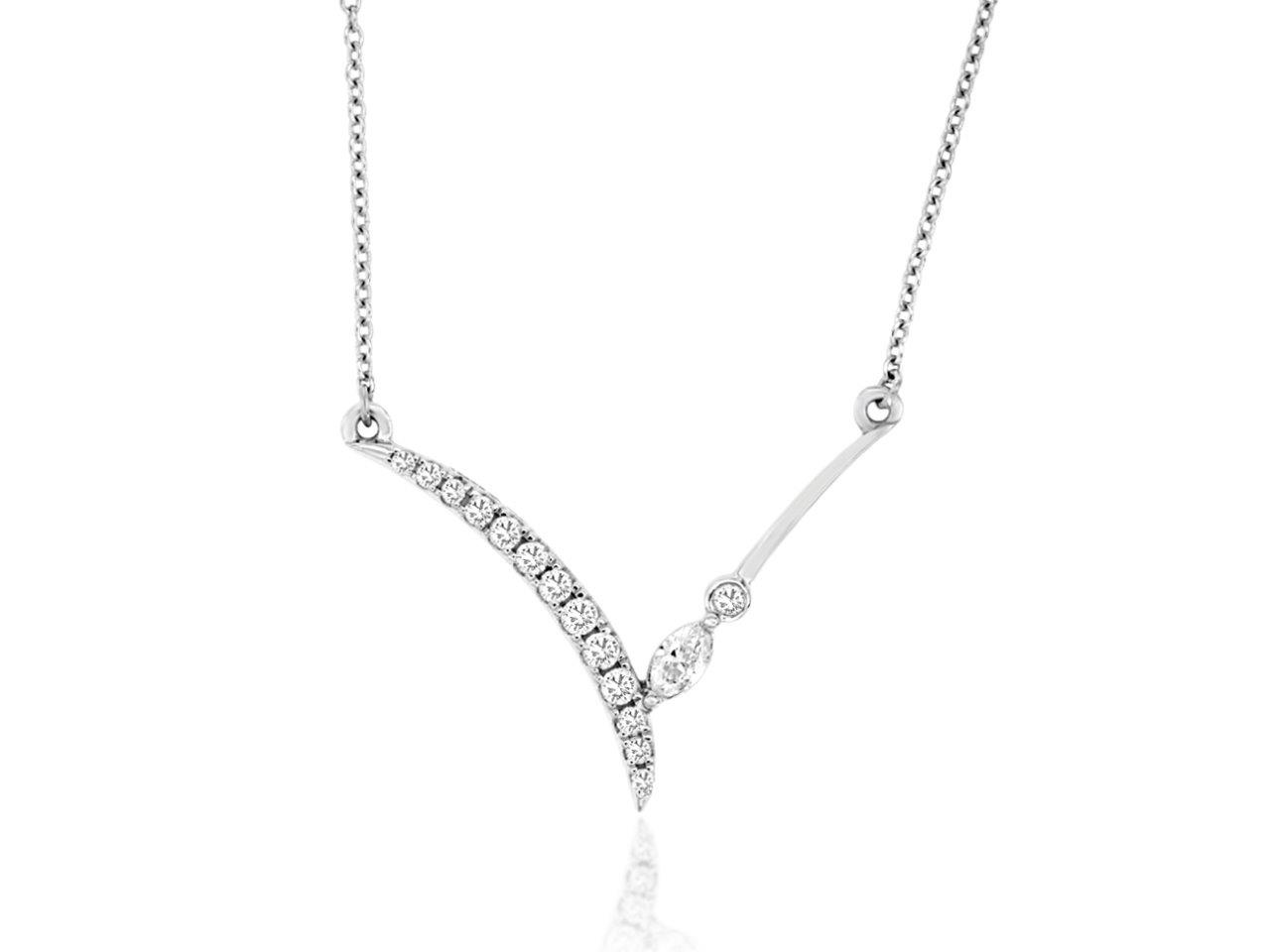 14K WHITE GOLD V NECKLACE WITH .20CTTW ROUND AND MARQUISE I1 CLARITY & HI COLOR DIAMONDS ON A CABLE CHAIN