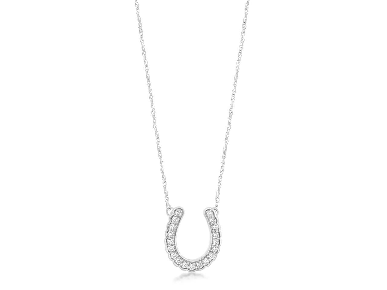 14K WHITE GOLD HORSESHOE PENDANT WITH .10CTTW ROUND I1 CLARITY & HI COLOR DIAMONDS ON AN PENDANT CHAIN