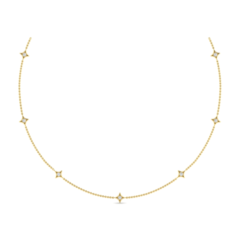 14K YELLOW GOLD "ESTRELLA" 18/20" CABLE CHAIN WITH .35CTTW ROUND SI CLARITY & G COLOR DIAMONDS SET IN THE 7 STAR STATIONS
