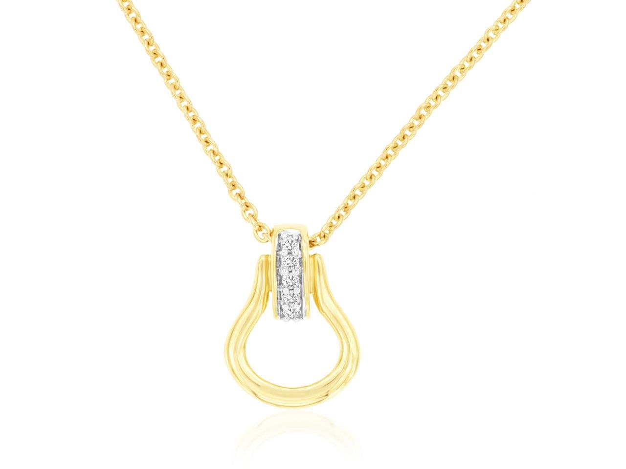 14K YELLOW GOLD STIRRUP PENDANT WITH .03CTTW I1 CLARITY & HI CLARITY DIAMONDS ON A 16/17/18' CABLE CHAIN