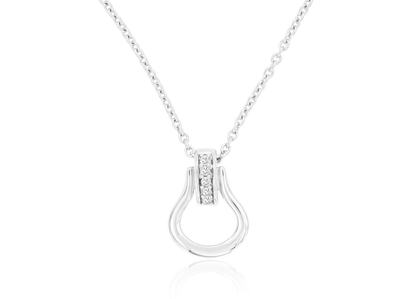 14K WHITE GOLD STIRRUP PENDANT WITH .03CTTW I1 CLARITY & HI CLARITY DIAMONDS ON A 16/17/18' CABLE CHAIN