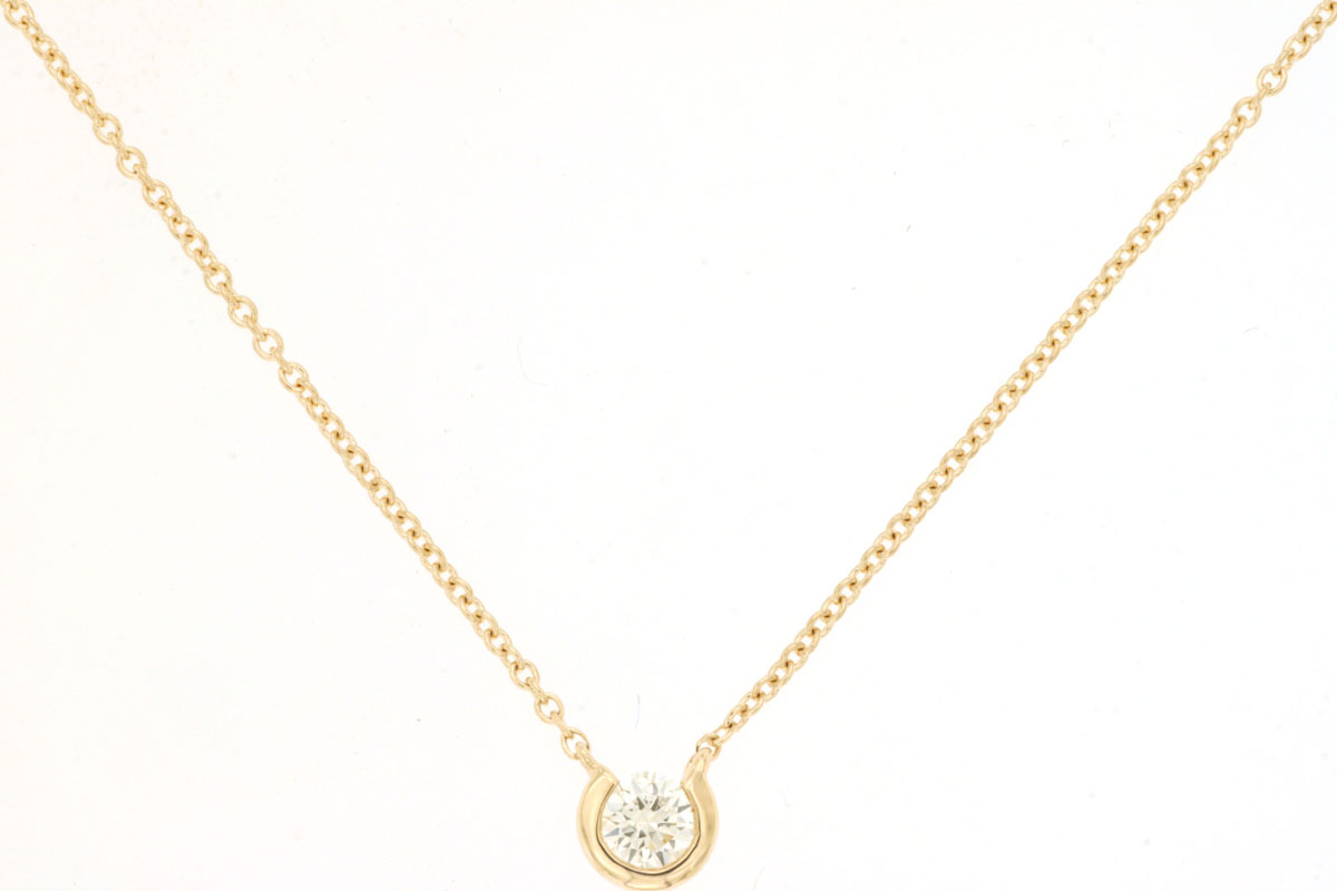 14K YELLOW GOLD .15CT ROUND BEZEL SET I1 CLARITY & HI COLOR DIAMOND ON A CABLE CHAIN