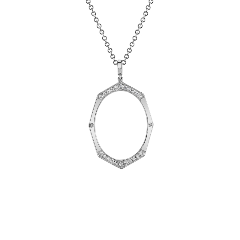 14K WHITE GOLD LARGE AFFINITY SANS PENDANT WITH .16CTTW ROUND SI CLARITY & GH COLOR DIAMONDS ON 16" CABLE CHAIN