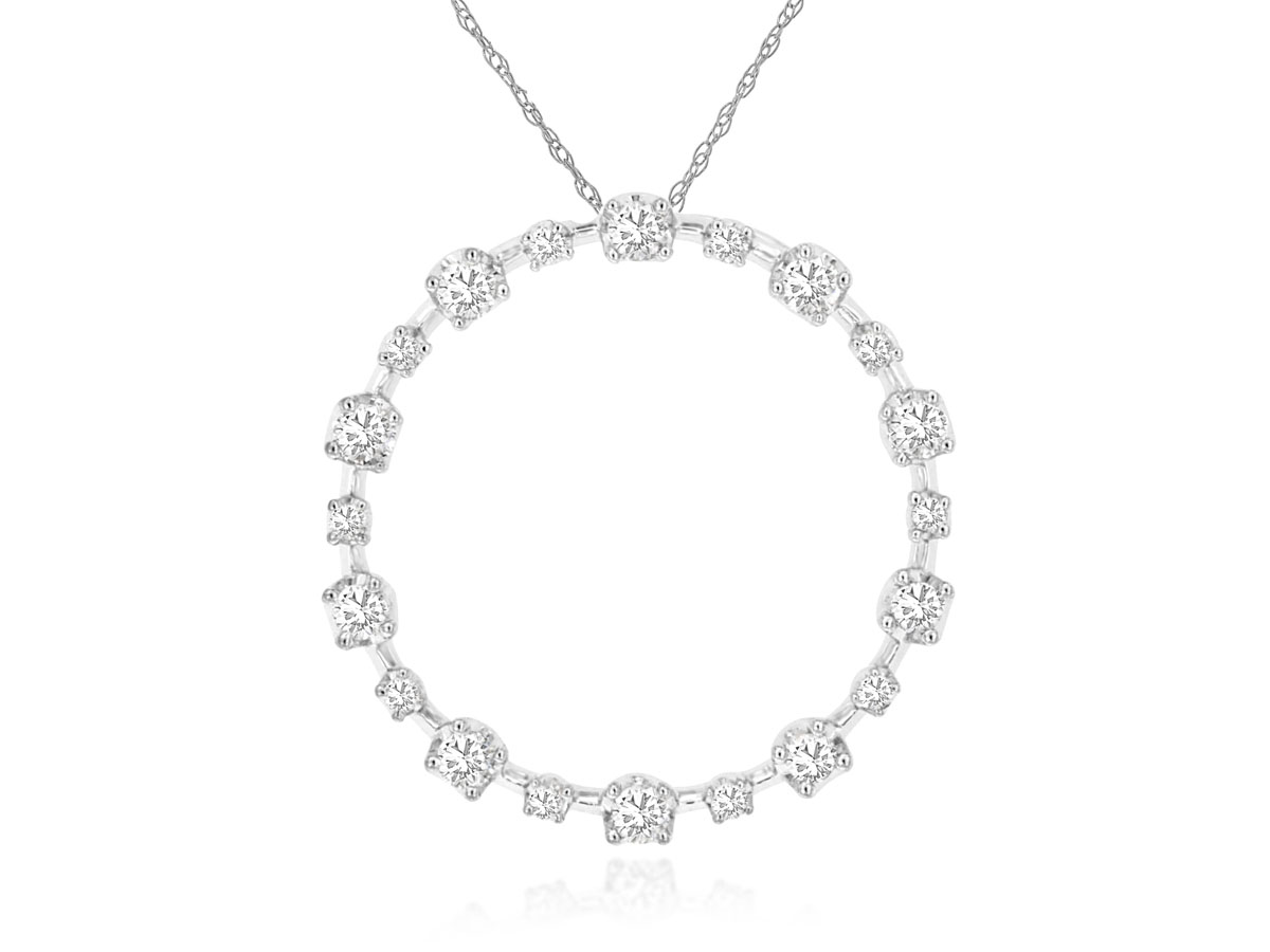 14K WHITE GOLD CIRCLE PENDANT WITH .25CTTW ROUND I1 CLARITY & HI COLOR DIAMONDS ON A PENDANT CHAIN