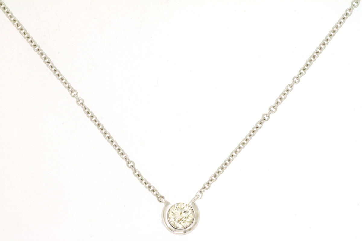 14K WHITE GOLD .14CT ROUND I1 CLARITY & HI COLOR DIAMOND SET IN A HALF BEZEL ON A CABLE CHAIN