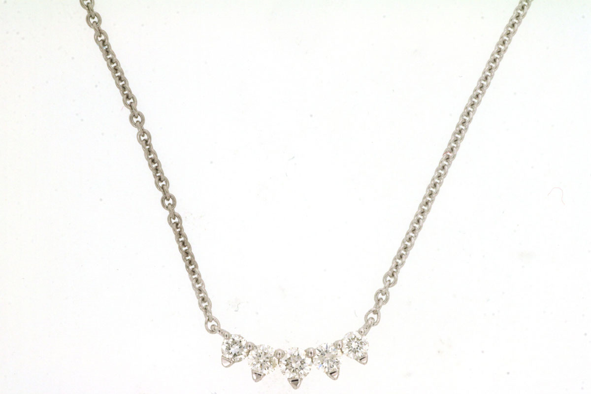 14K WHITE GOLD CURVED PENDANT WITH .21CTTW ROUND I1 CLARITY & HI COLOR DIAMONDS ON A CABLE CHAIN