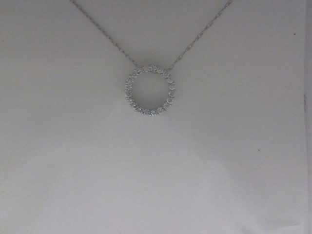 14K WHITE GOLD CIRCLE PENDANT WITH .25CTTW ROUND I1 CLARITY & HI COLOR DIAMONDS ON A PENDANT CHAIN