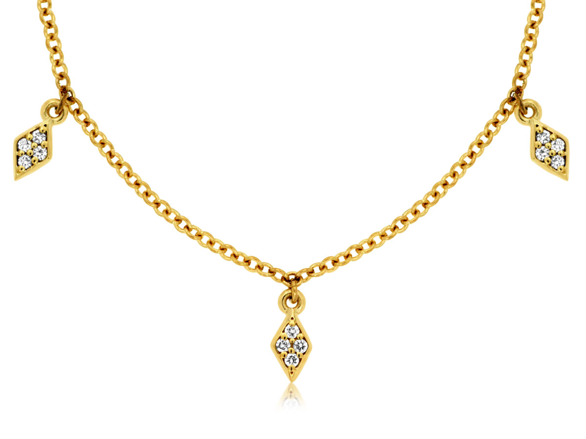 14K YELLOW GOLD CABLE CHAIN WITH MARQUISE SHAPED DROPS WITH .30CTTW ROUND I1 CLARITY & HI COLOR DIAMONDS