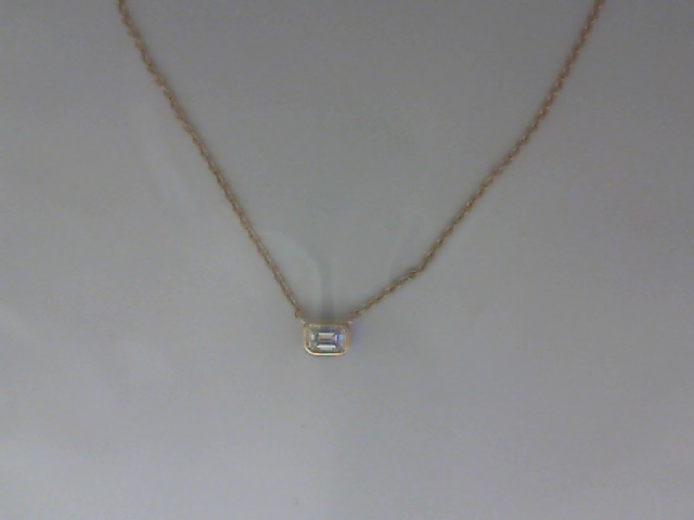 14K YELLOW GOLD .12CT I1 CLARITY & HI COLOR BEZEL SET EMERALD CUT DIAMOND ON A CABLE CHAIN