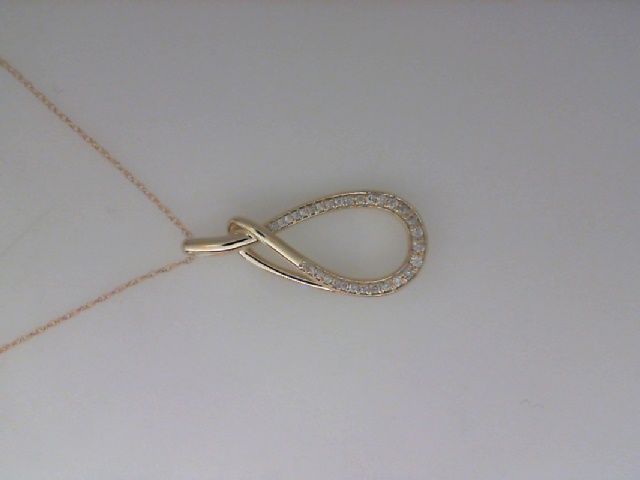 14K YELLOW GOLD OPEN PEAR SHAPED PENDANT WITH .22CTTW ROUND I1 CLARITY & HI COLOR DIAMONDS ON AN PENDANT CHAIN