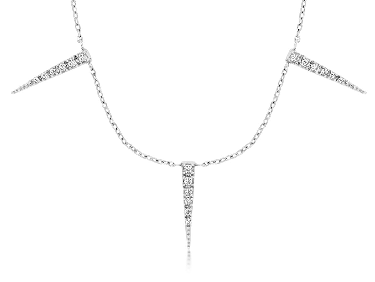 14K WHITE GOLD CABLE CHAIN WITH FIVE SPIKE DROPS WITH .15CTTW ROUND I1 CLARITY & HI COLOR DIAMONDS