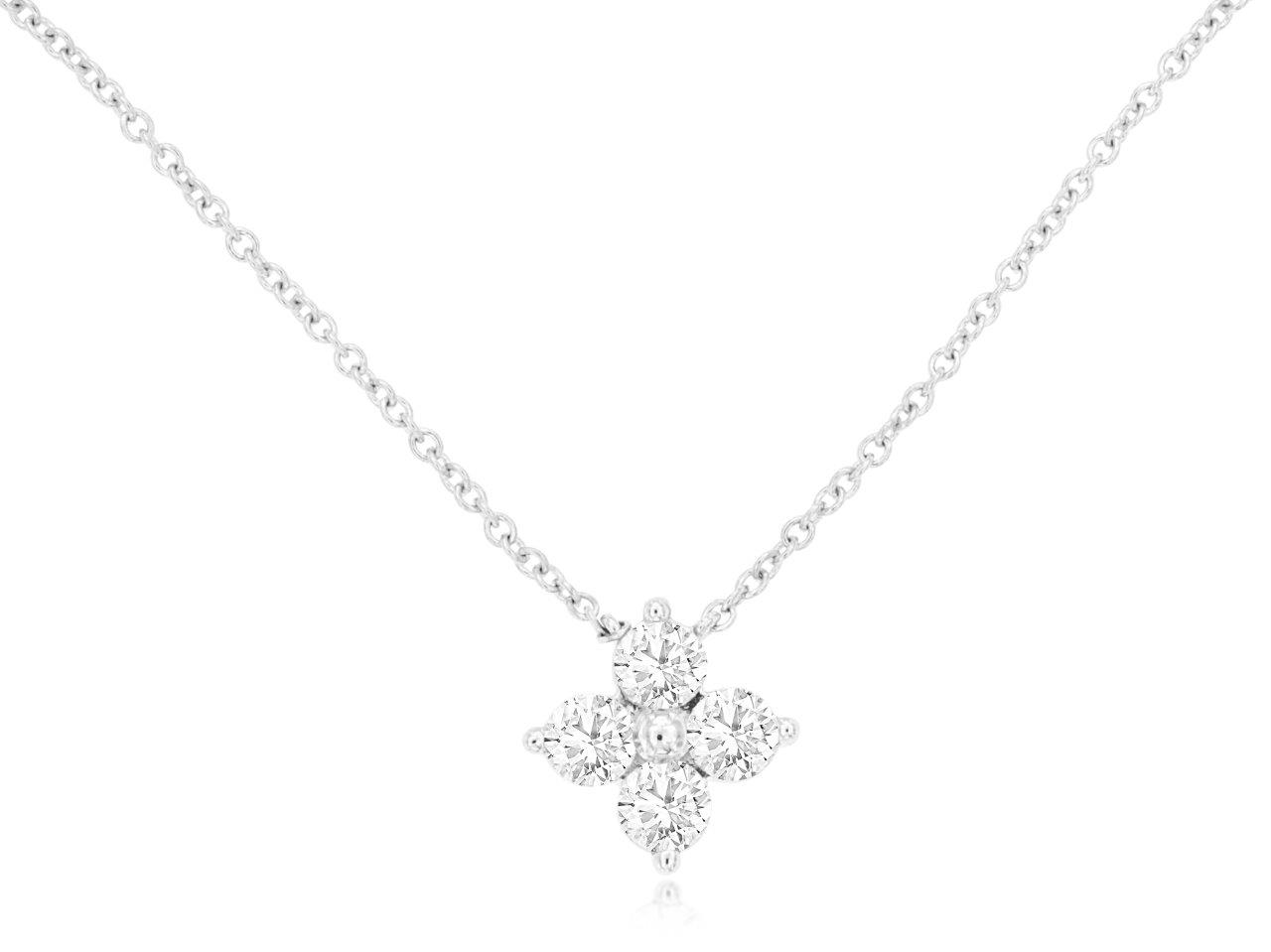 14K WHITE GOLD CLOVER STYLE PENDANT WITH .41CTTW ROUND I1 CLARITY & HI COLOR DIAMONDS ON ACABLE CHAIN