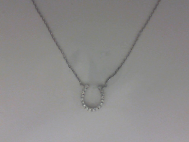 14K WHITE GOLD HORSESHOE PENDANT WITH .10CTTW ROUND I1 CLARITY & HI COLOR DIAMONDS ON AN 18