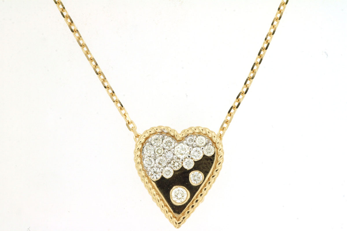 14K YELLOW GOLD HEART PENDANT WITH .34CTTW ROUND DIAMONDS SCATTERED IN HEART ON A CABLE CHAIN