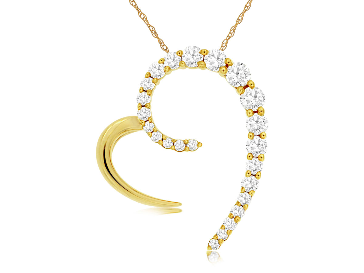 14K YELLOW GOLD OPEN HEART PENDANT WITH .42CTTW ROUND I1 CLARITY & HI COLOR DIAMONDS ON A PENDANT CHAIN