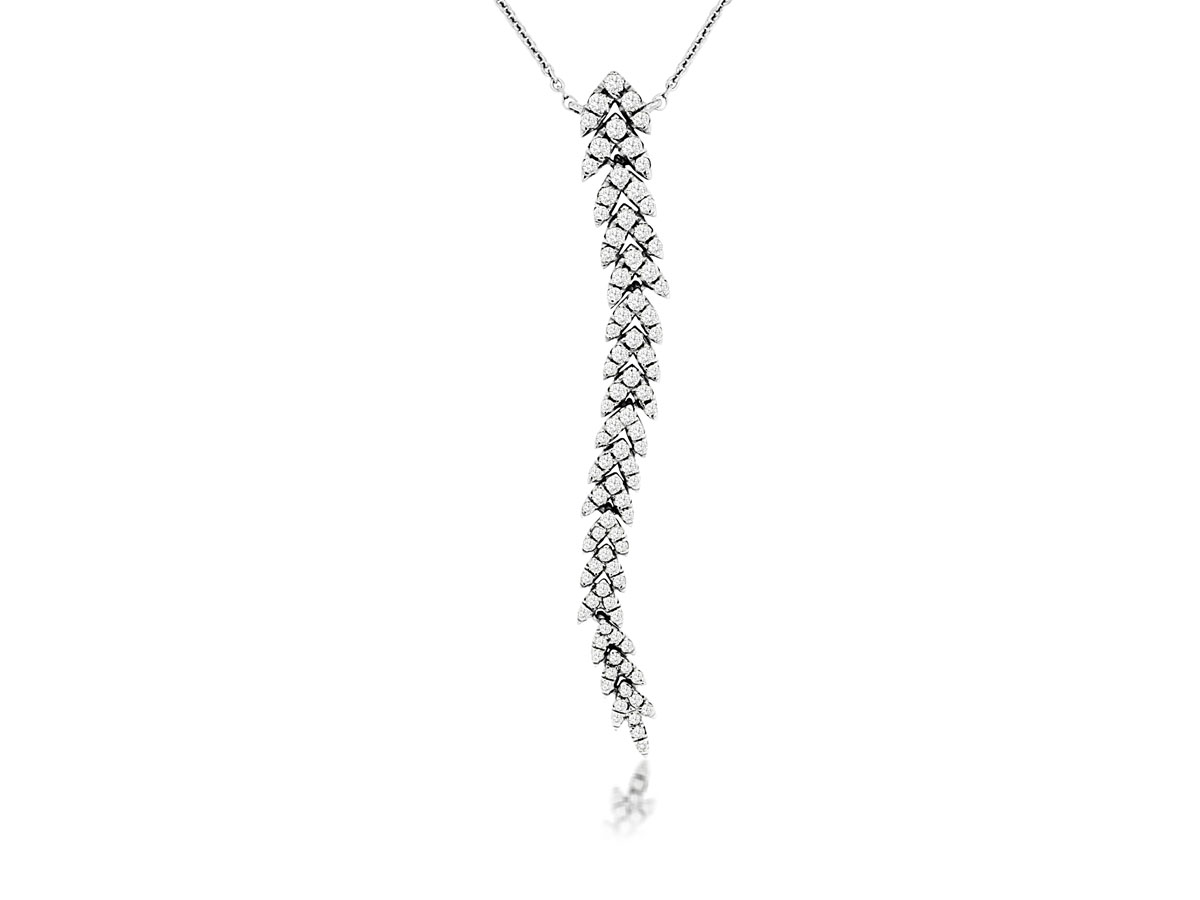 14K WHITE GOLD DROP LEAF STYLE PENDANT WITH .40CTTW ROUND I1 CLARITY & HI COLOR DIAMONDS ON AN 18