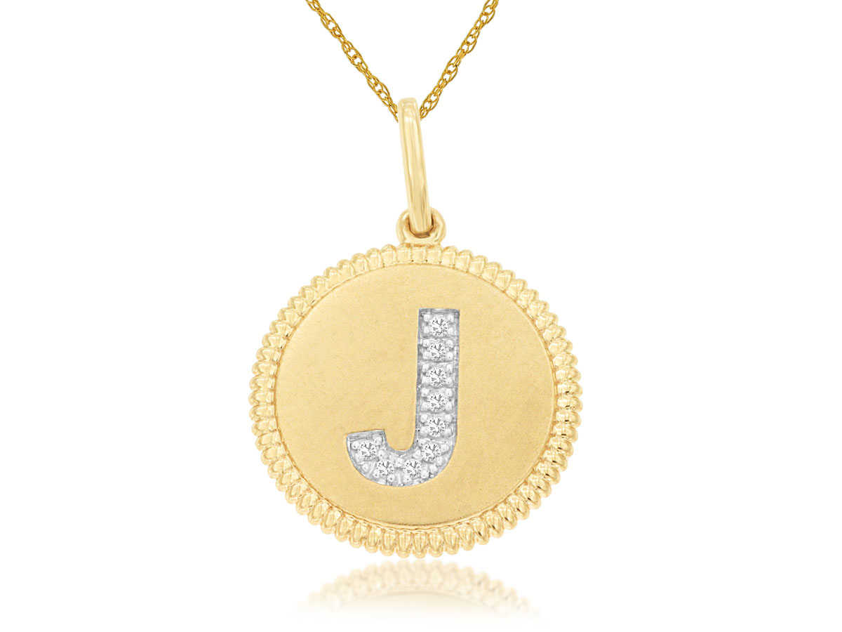 14K YELLOW GOLD BEADED DISC PENDANT WITH .04CTTW ROUND DIAMOND 