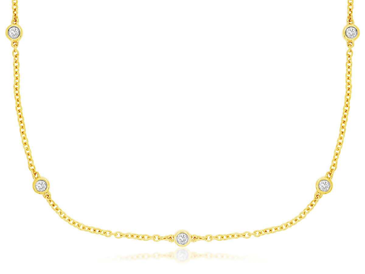 14K YELLOW GOLD DIAMONDS BY THE YARD NECKLACE WITH .20CTTW ROUND I1 CLARITY & HI COLOR DIAMONDS