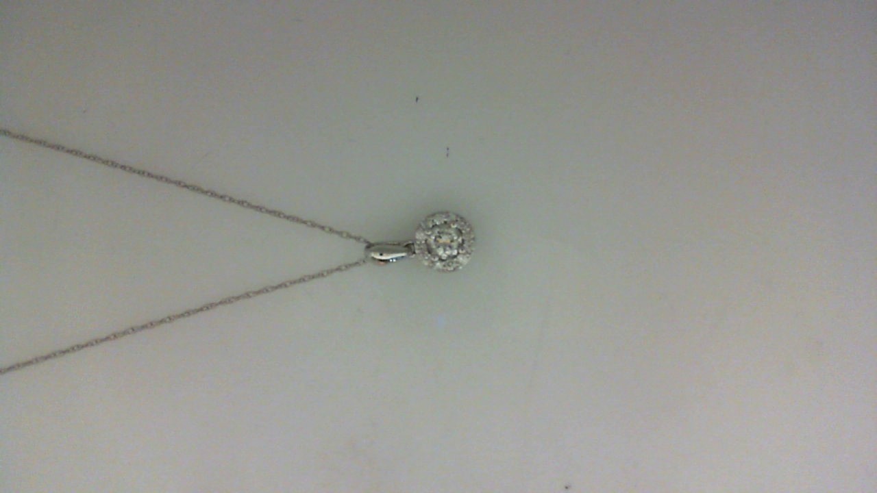 14K WHITE GOLD HALO PENDANT WITH .33 CTTW ROUND I1 CLARITY & GH COLOR DIAMONDS ON AN 18