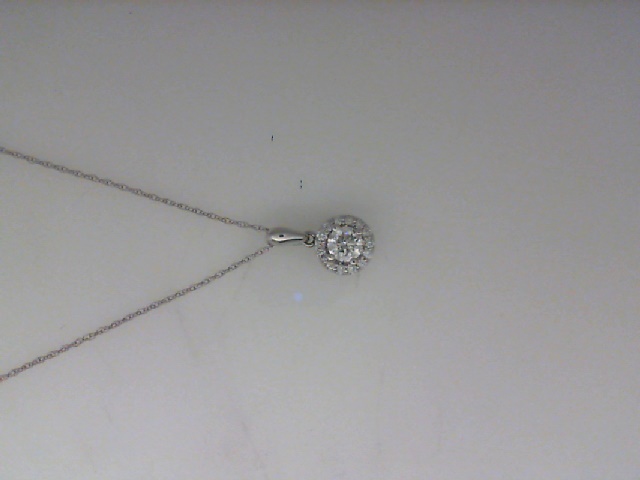 14K WHITE GOLD HALO PENDANT WITH .50CTTW ROUND I1 CLARITY & GH COLOR DIAMONDS ON AN 18" PENDANT CHAIN