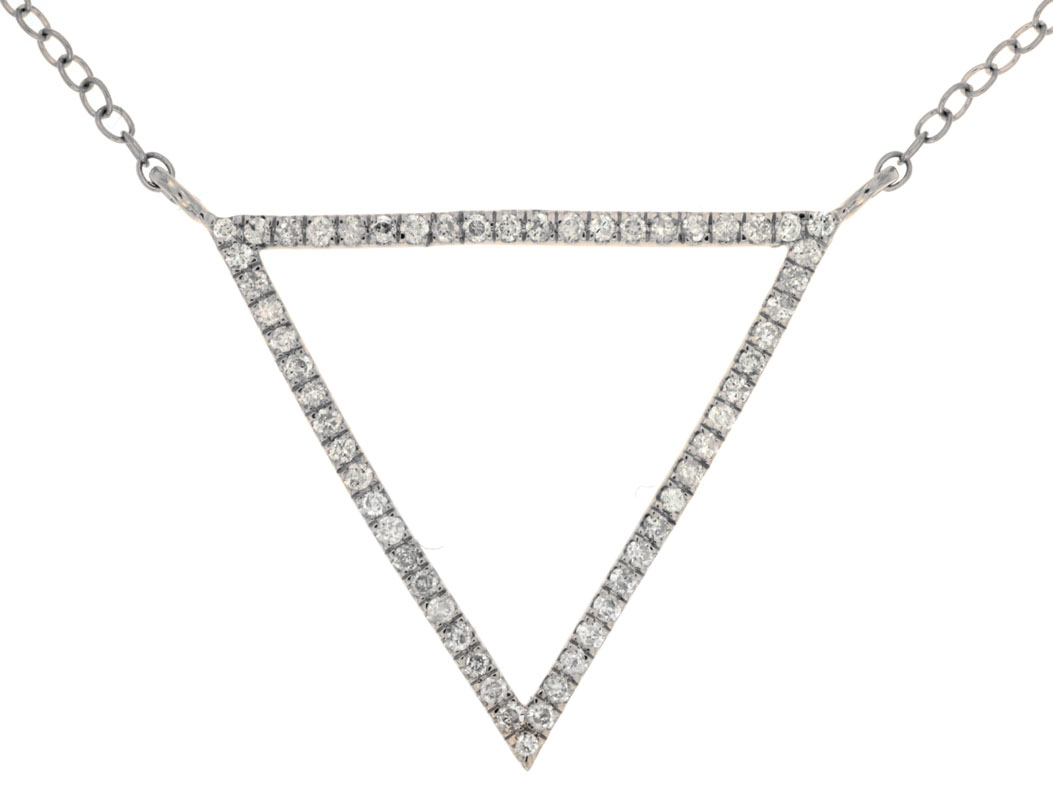 14K WHITE GOLD TRIANGLE NECKLACE WITH .30CTTW ROUND I1 CLARITY & HI COLOR DIAMONDS ON A CABLE CHAIN