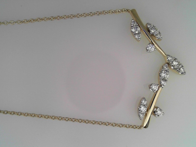 14K YELLOW GOLD 16/17/18" FLORAL V NECKLACE WITH .40CTTW ROUND SI CLARITY & GH COLOR DIAMONDS SET IN THE LEAVES