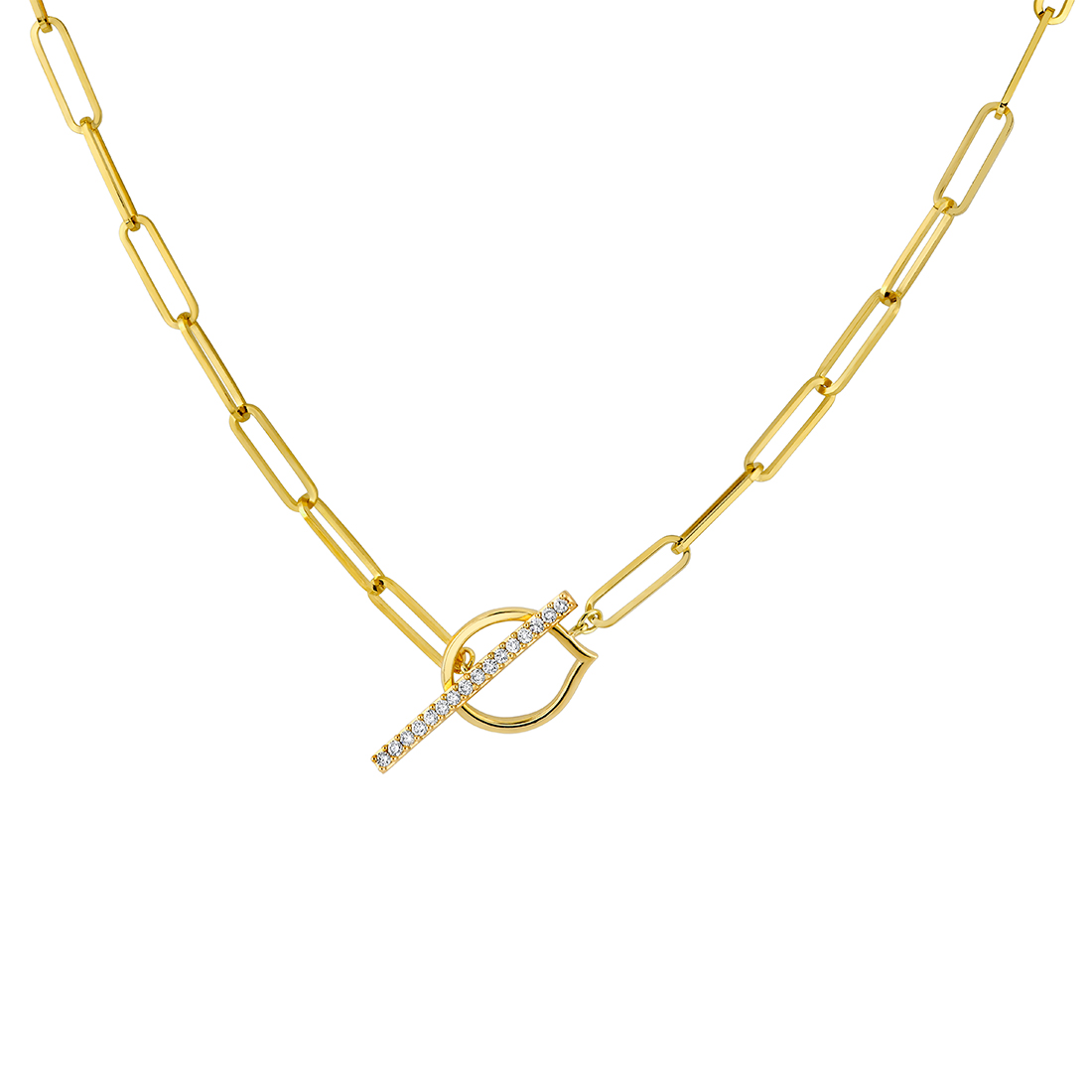 14K YELLOW GOLD 18" SHELL HERITAGE TOGGLE PAPERCLIP NECKLACE WITH .20CTTW ROUND SI CLARITY & G COLOR DIAMOND SET IN THE TOGGLE