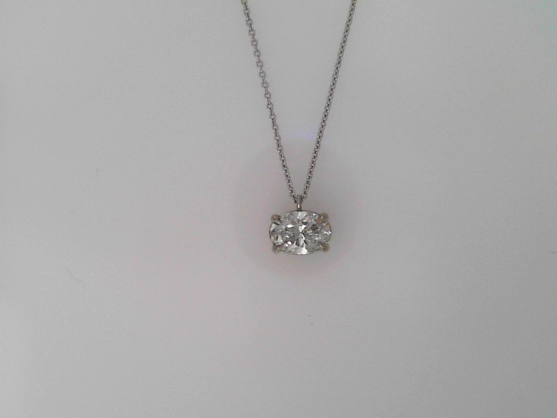 14K WHITE GOLD .67CT OVAL SI2 CLARITY & HI COLOR SOLITAIRE PENDANT SET EAST/WEST IN A FOUR PRONG SETTING ON A 16" CABLE CHAIN WITH A LOBSTER CLASP