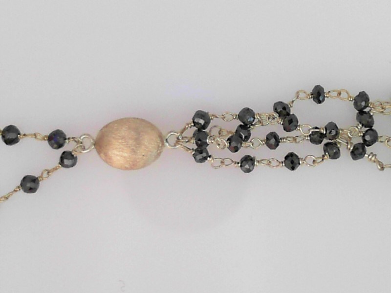 14K YELLOW GOLD 16/17/18" NECKLACE WITH 6CTTW ROUND BLACK DIAMOND BEADS SET IN THE CHAIN AND TASSLE WITH GOLD BEADS