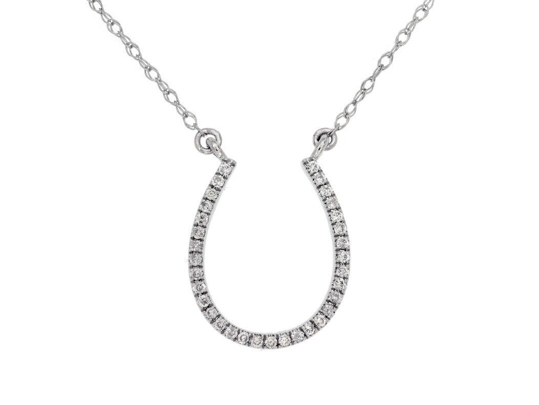14K WHITE GOLD .12CTTW ROUND DIAMOND HORSESHOE PENDANT ON AN 18" PENDANT CHAIN