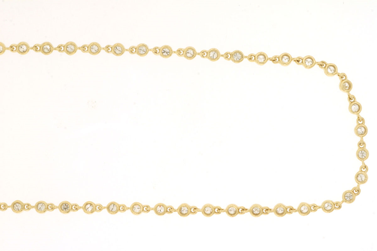 14K YELLOW GOLD 1.0CTW ROUND I1 CLARITY & HI COLOR DIAMONDS SET IN BEZELS ON A 16/17/17" CABLE CHAIN