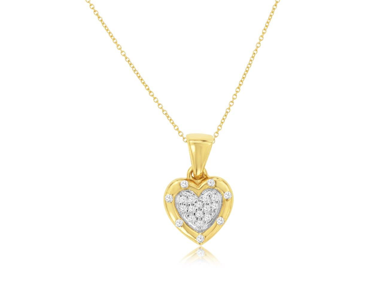 14K YELLOW GOLD HEART PENDANT SET WITH .07CTTW ROUND I1 CLARITY & HI COLOR DIAMONDS IN THE HEART ON A PENDANT CHAIN